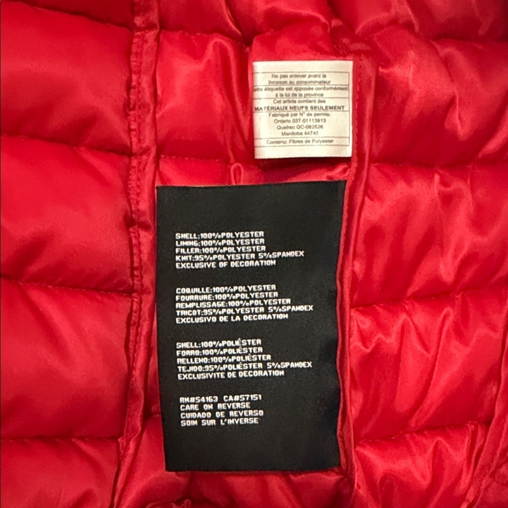 NEW GUESS Red black & white trim Puffer Jacket Hood sz. Medium *Warm*Trendy - Picture 7 of 9